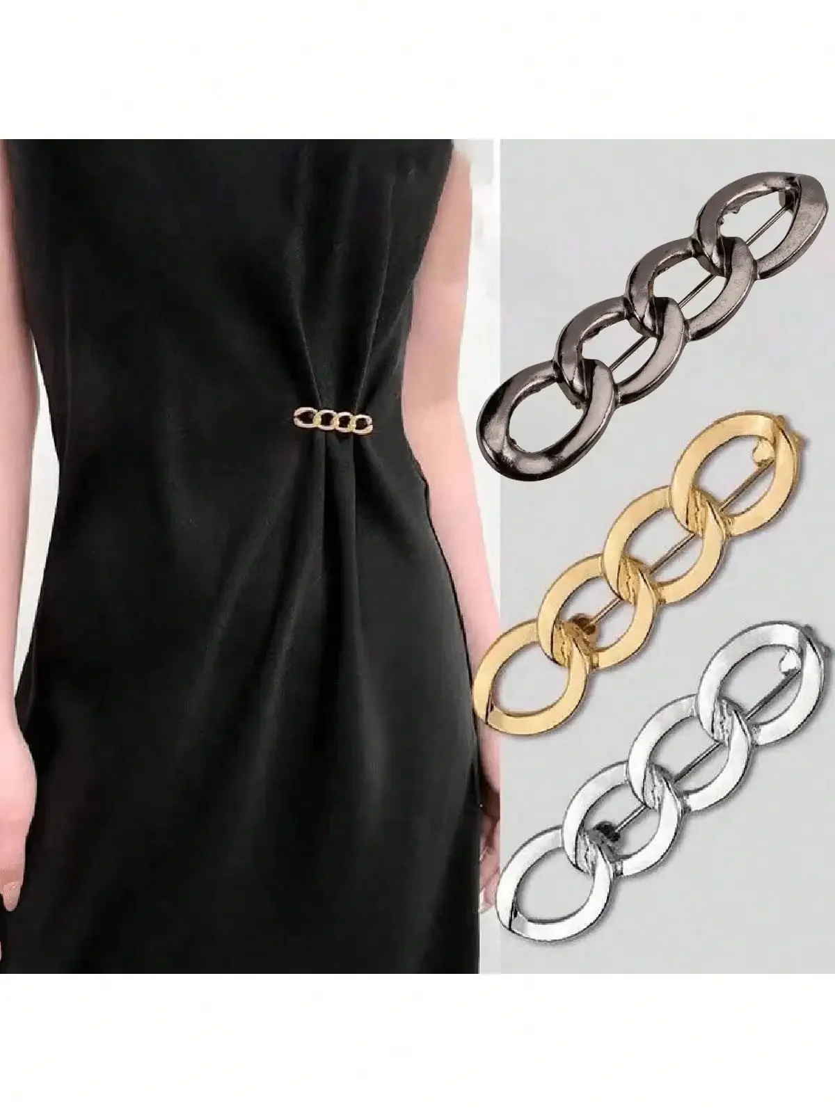 Elegante kettingbroche revers charme pin dames broek taille aanscherping knop kleding clip voor losse broeken rokken mouwen truien - afbeelding 2
