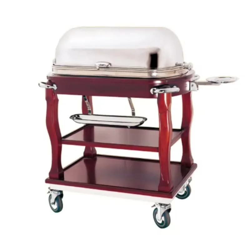 Double Layer Stainless Steel Roast Beef & Drink Serving Trolley Cart