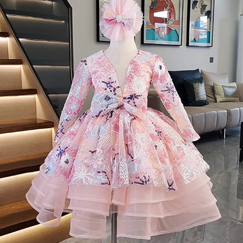 Birthday dresses luxury 2024 kids Party Dress for Kids Girl Pageant Sequin Short Evening Gown Children Cute Princess Dresses