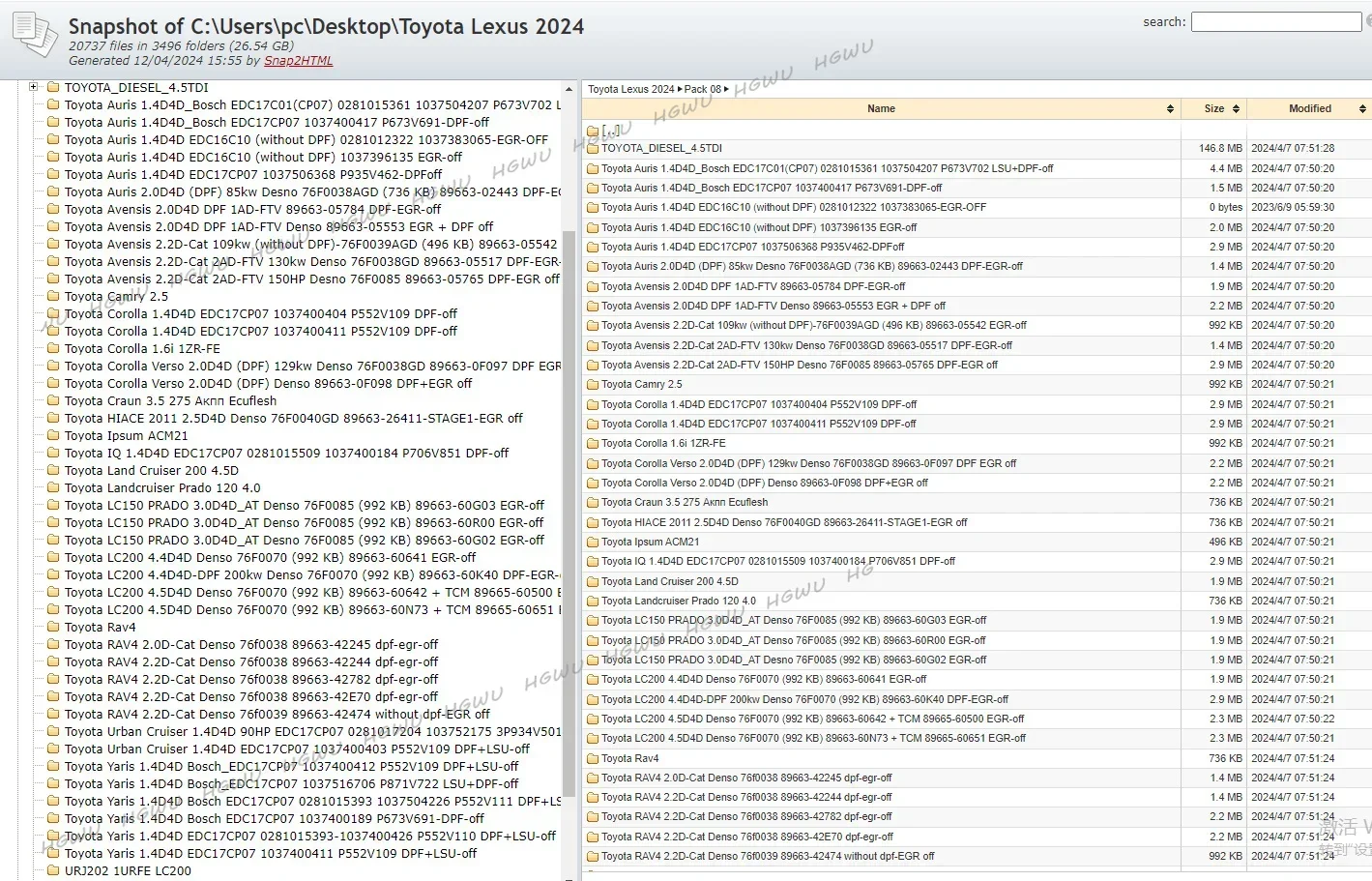 For Toyota&Lex.us ECU STOCK and MOD Files.CUW .BIN Files 20779 Files SIZE : 26.5GB