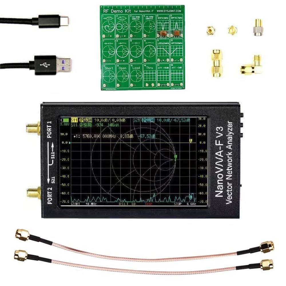NanoVNA-F V3 1MHz-6GHz Portable VNA Vector Network Analyzer for MF/HF/VHF/UHF/SHF Antenna 4.3-inch Touch Screen VSWR USB TDR