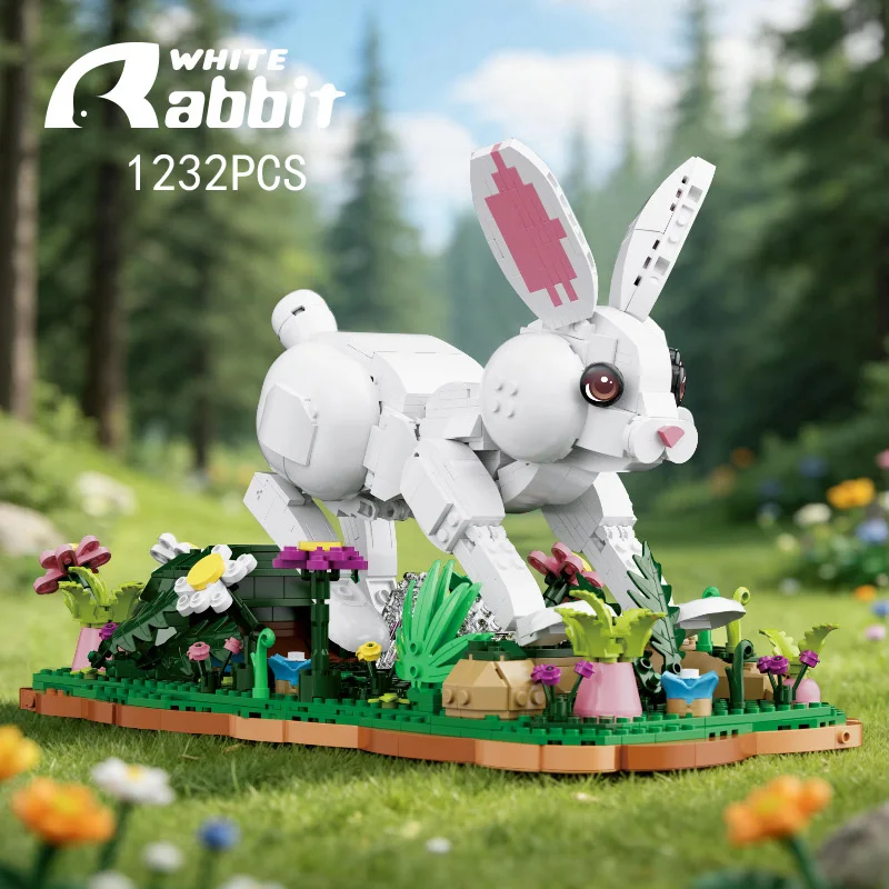 

Idea Animals Moc Building Block Construction White Rabbit Model Sets Educational Toys Brick Collection For Kids Gifts Home Decor