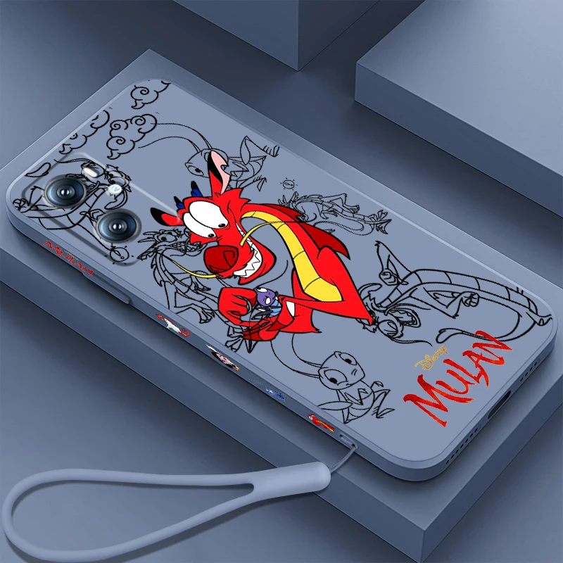 Mulan Dragon Disney Schattige Vloeistof Links Touw Voor Oppo Find X 6X5X3 A98 A96 A94 A93 A77 A76 A74 A72 A57 A53 A16 5G Achterkant Telefoonhoesje