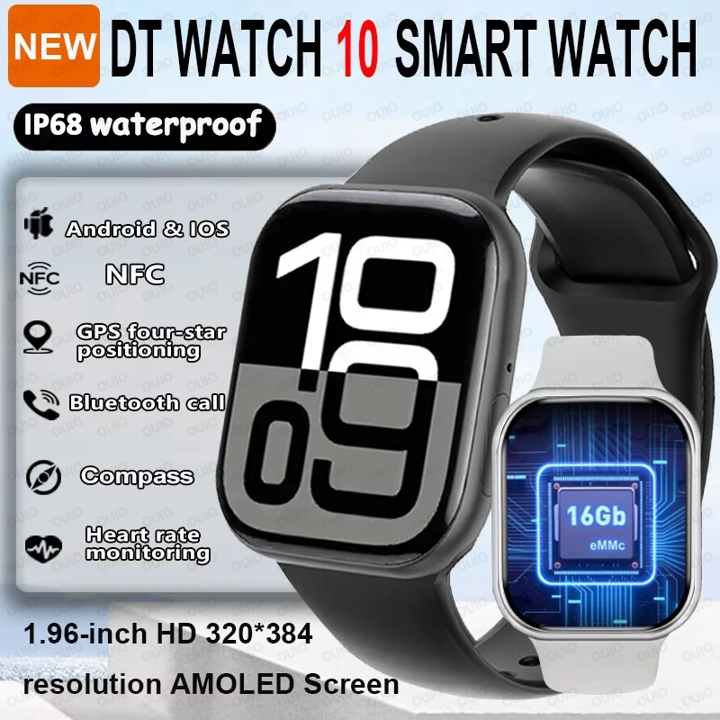 New DT Watch 10 16GB Memory Smart Watch Music Video GPS NFC  TWS Earphone Waterproof Bluetooth Call Smart Watch For Android IOS