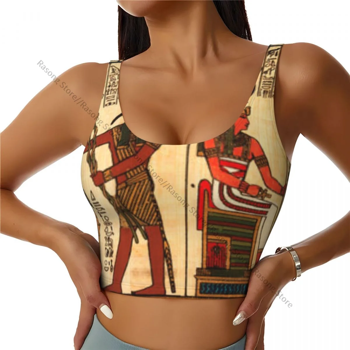 

Women Sexy Sports Vest Egyptian Papyrus With Hieroglyphs Female Streetwear Sport Lingerie Tee Crop Top