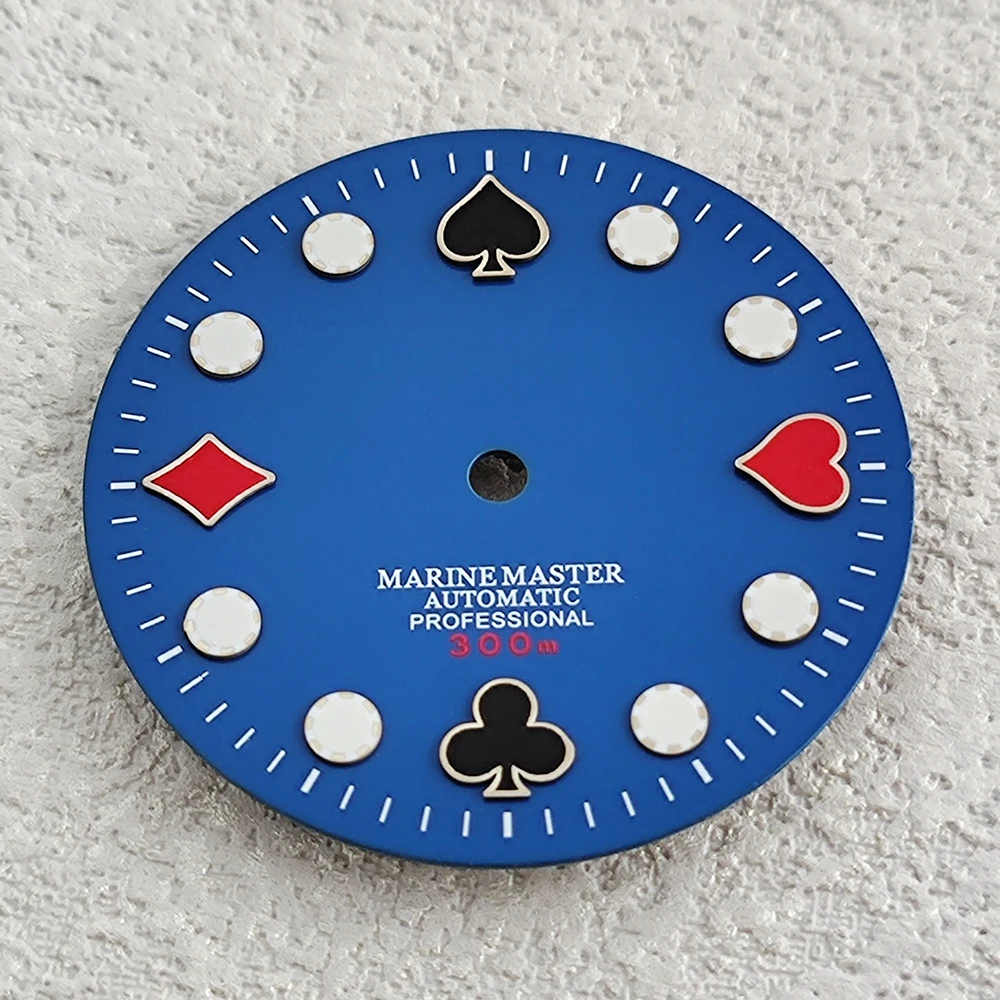 Quadrante per orologio NH35 da 28,5 mm quadrante per chiodo da poker quadrante luminoso verde adatto per accessori per orologi con movimento NH35 NH36