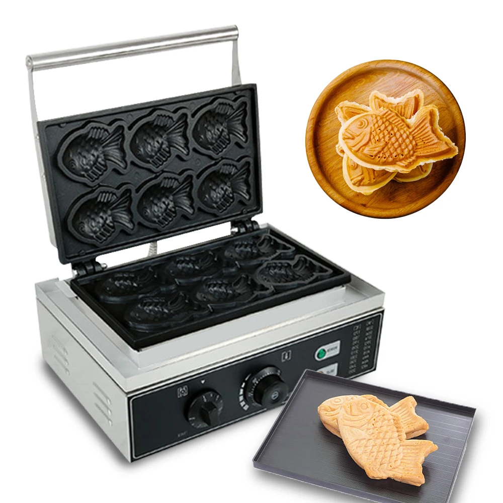 Máquina para Hacer Waffles Taiyaki Eléctrica Automática, Modelo 2026, Precio al por Mayor, Forma de Pez, 6 Piezas