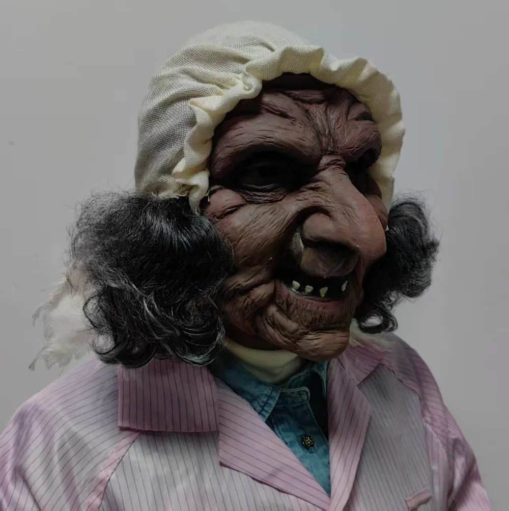 Old Lady Witch Latex Mask Realistic Granny Mask Warty Nose Lifelike Elderly Face Mask for Costumes Pranks and Masquerade Party - view 3