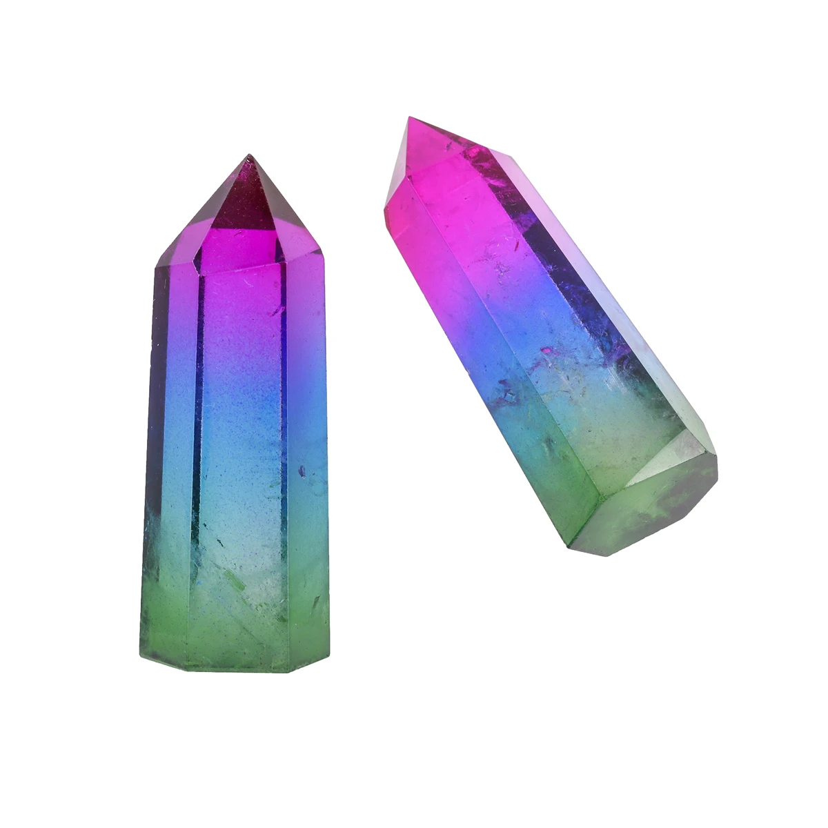 Multicolor Titanium Coated Healing Natural Rock Quartz Prism Hexagonal Point Faceted Carved Figurine Jewelry Specimen