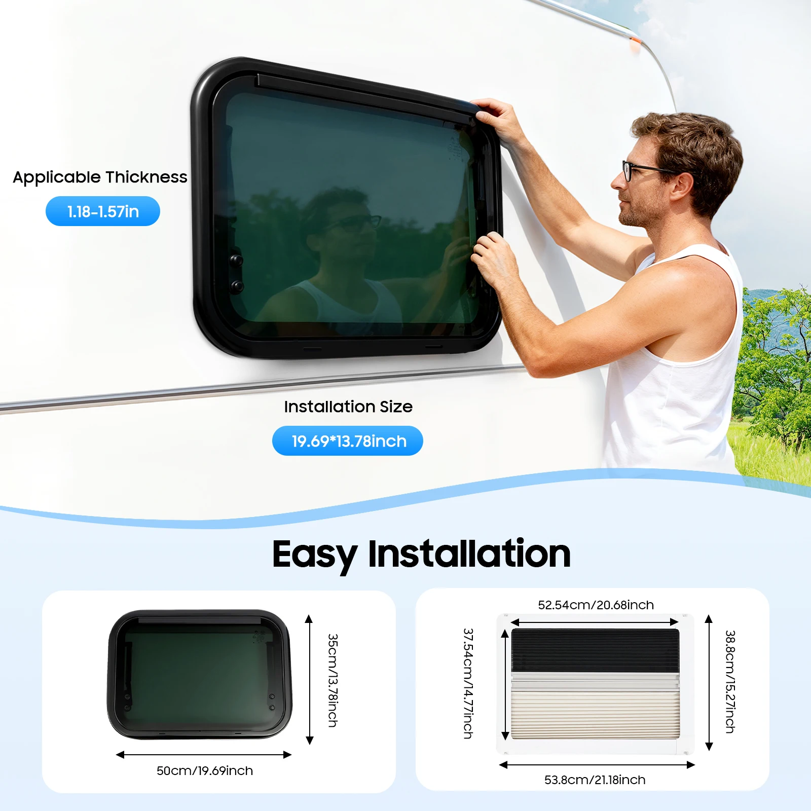 500 x 350 mm Wohnmobil-Fenster aus gehärtetem Glas, UV-beständig, ausziehbares Fenster für Wohnmobile, Wohnwagen, Anhänger