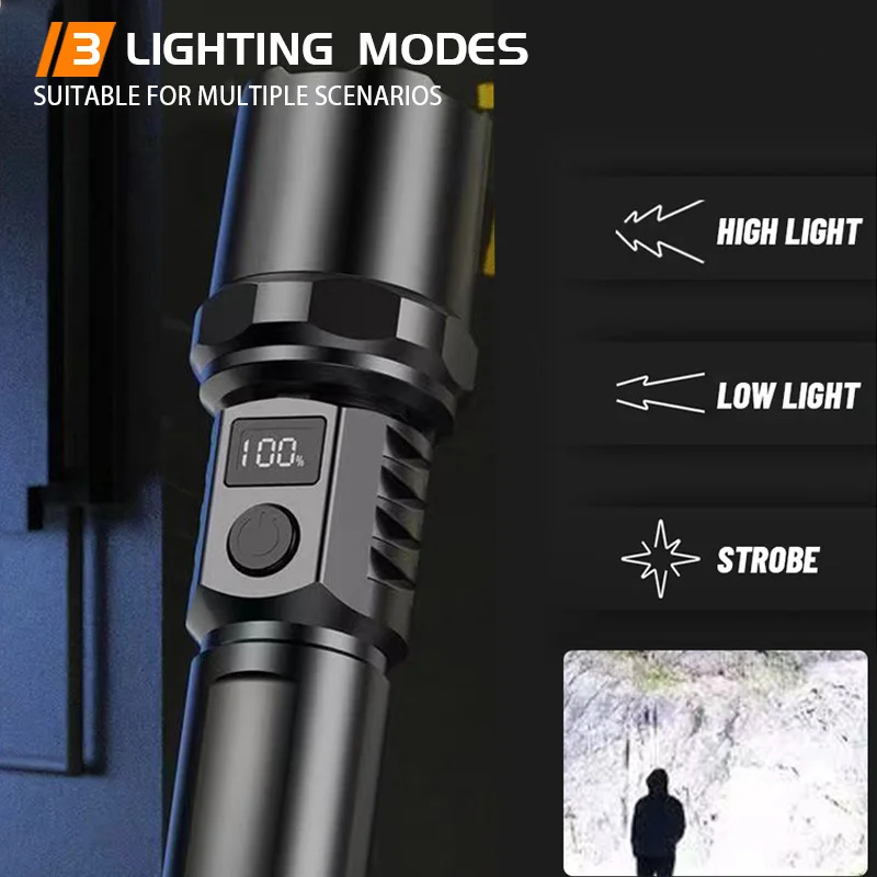 

C2 Super Bright LED Flashlight USB Rechargeable Flashlight with Tactical Zoom High Power Spotlight Outdoor Camping Fishing Torch