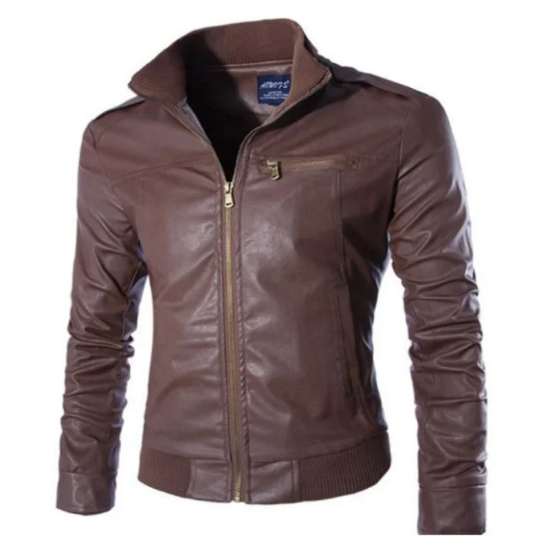 Stand Collar Motorcycle Leather Jacket Coat Autumn Winter New Men's Casual Fashion Trendy Men's Leather Coat