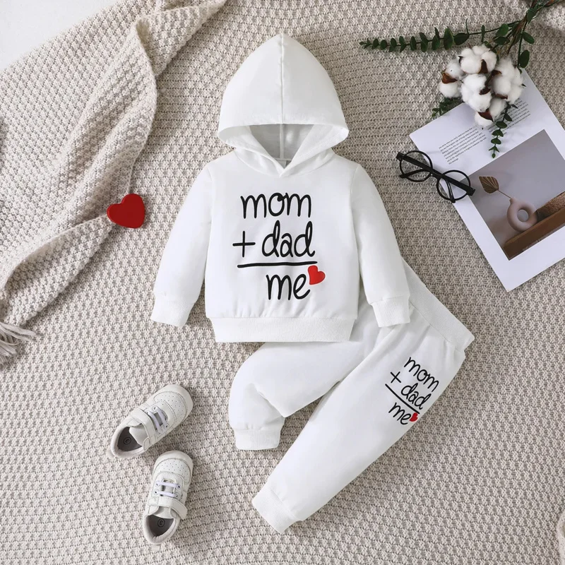 

Baby Boys Outfits Sets Fall Winter Letter "Dad and Me" Patchwork Hooded Pullover Top and Pants 2pcs Sport Sets For Newborns