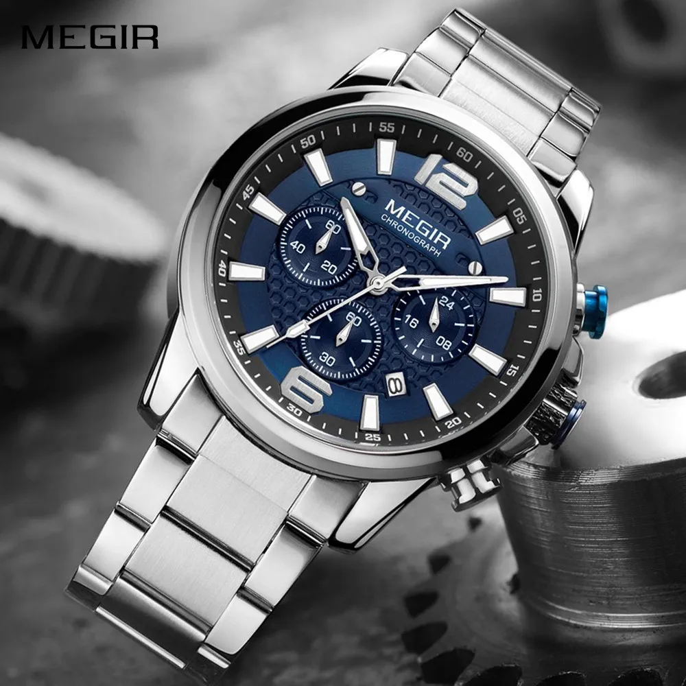 MEGIR Men Casual Business Watch Multi-functional Quartz Sport Wristwatch Chronograph Waterproof Luminous 24-hour Auto Date Clock