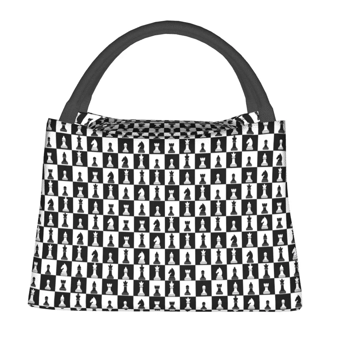 Black And White Chess Board Pattern Insulated Lunch Bag for Women Kids Portable Food Boxes Thermal Lunch Box Tote