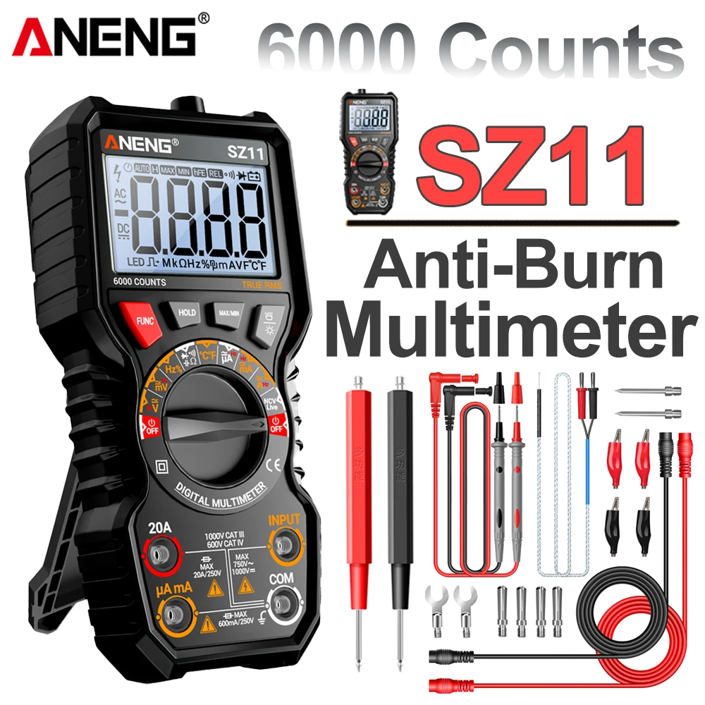 

Цифровой мультиметр ANENG SZ11, 6000 измерений, защита от перегрузки, измерение переменного/постоянного тока и напряжения, тестирование сопротивления и емкости, для электриков