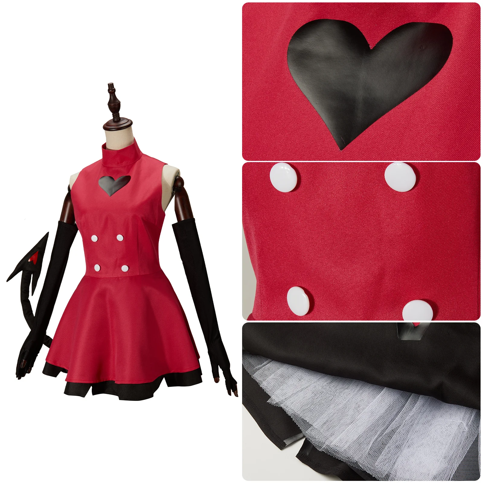 Charlie Cosplay Kostuum Rood Uniform Met Handschoenen Stropdas Halloween Carnaval Party Outfit