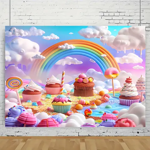 Doughnut candy birthday party background banner - large cloth decoration for sweet cartoon scenery photo props