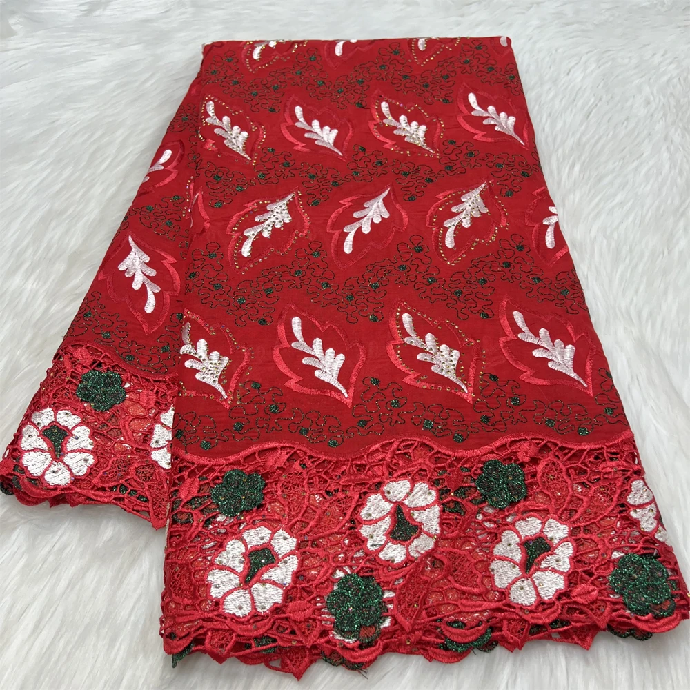 Lafaya With Stones Swiss Voile Lace Fabric 2024 High Quality Lace Cotton Fabrics Embroidery For Women Dress 5Yards