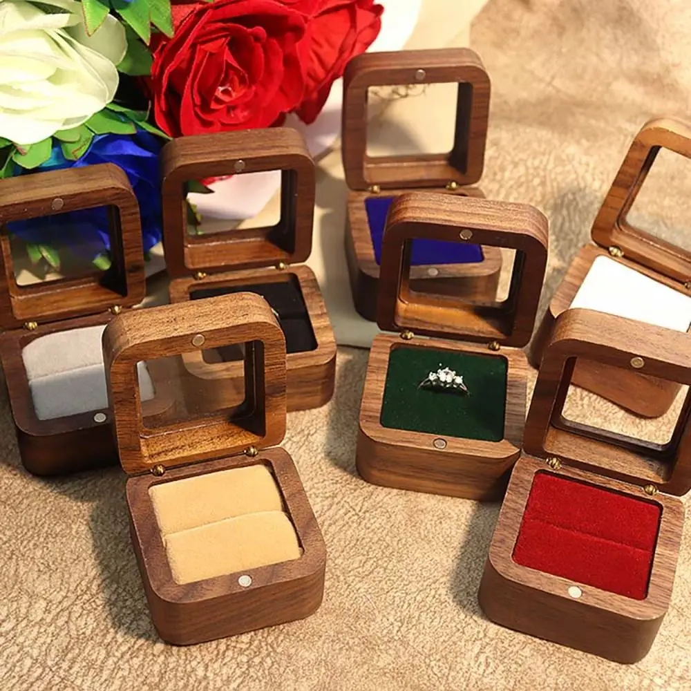 

Transparent Window Wooden Ring Box Single Slots Engagement Jewelry Presentation Box Packaging Wedding Ring Bearer Box Gifts