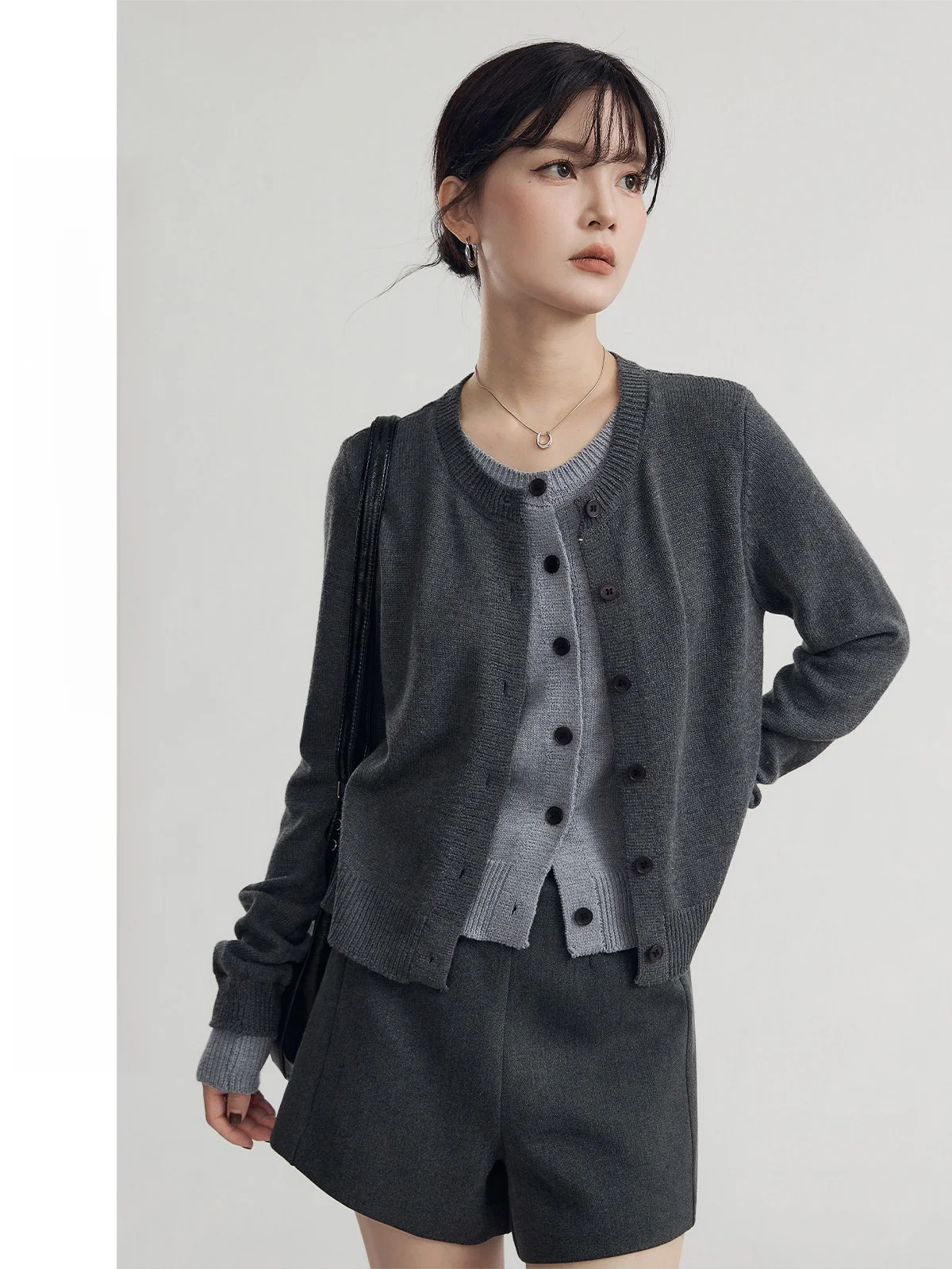 

Guier Knitted Open Cardigan Women's Spring Autumn 2025 New Design Splice round Neck Slimming Top Double Face Knitted Casual S...