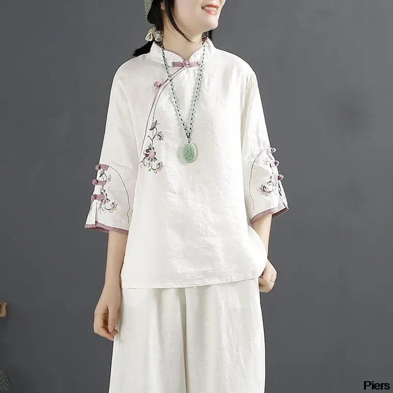 Klassieke Chinese Stijl Traditionele Blouse Chinese Print Tang Pak Han Pak Oosterse Kostuum Borduren Elegante Vrouwen Kleding