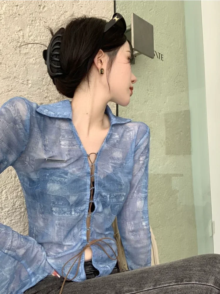 Leisure Cropped Shirts Women Slim Sun-proof Trendy Simple New Spring Ladies Tops Streetwear Lace-up Designed Hotsweet Girls Chic