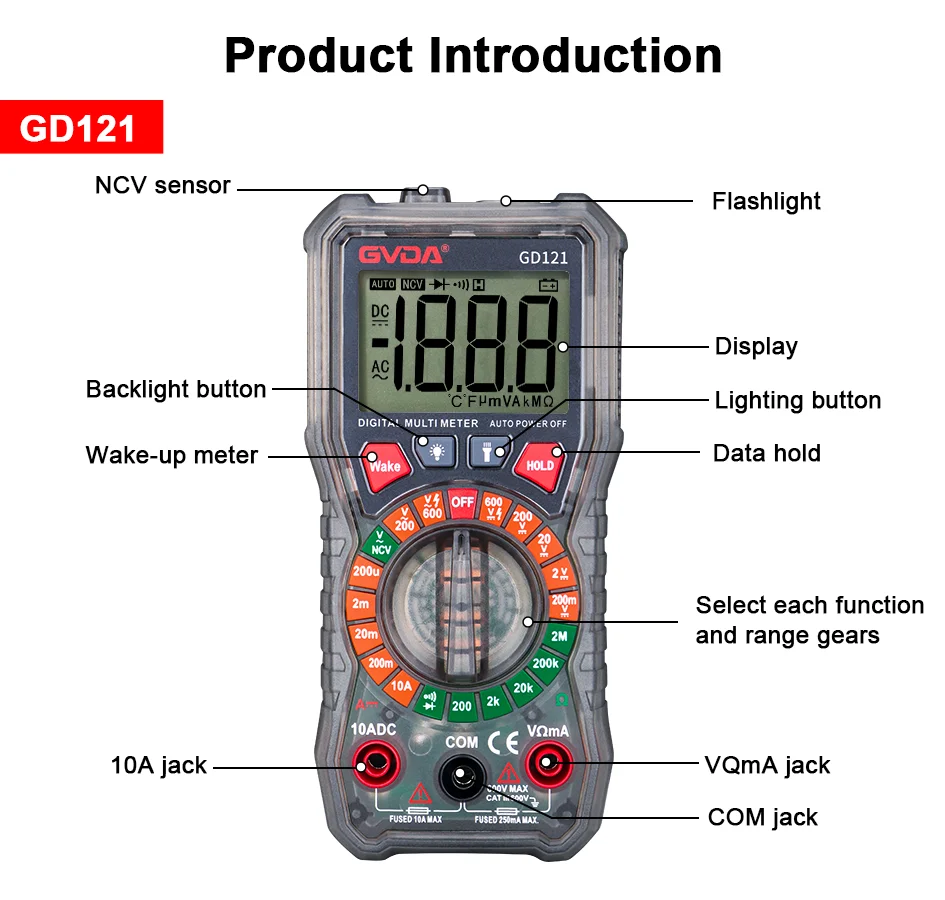 GVDA Digitales Multimeter Elektriker-Widerstandsmessgerät AC/DC-Spannungstester mit Hintergrundbeleuchtung Elektrisches Multimeter – Detail 17