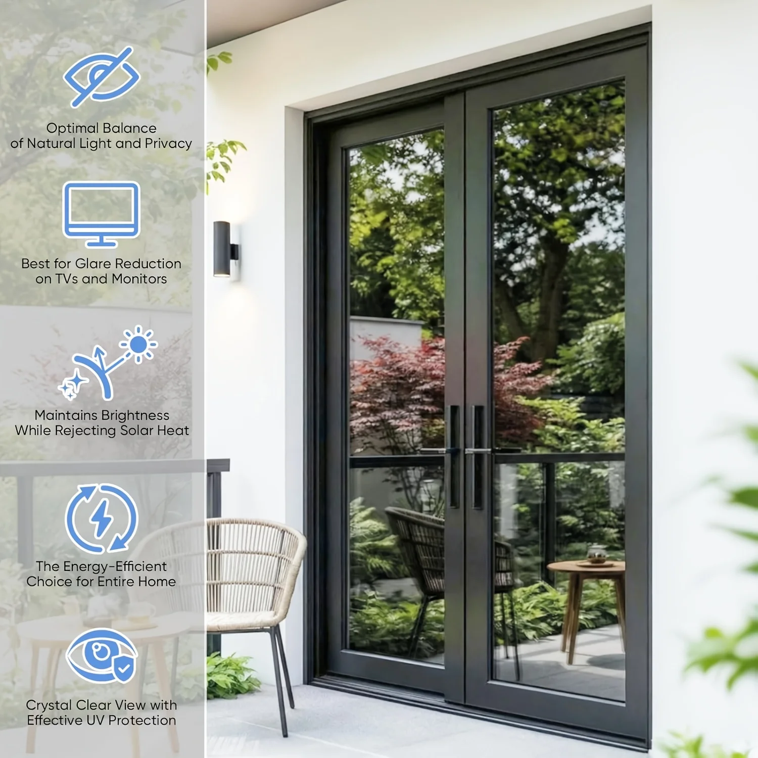 One Way Mirror Privacy Film Static Cling Window Tint Blocking Heat Reduction Glare Reduction Suit for Windows Doors Glass Walls