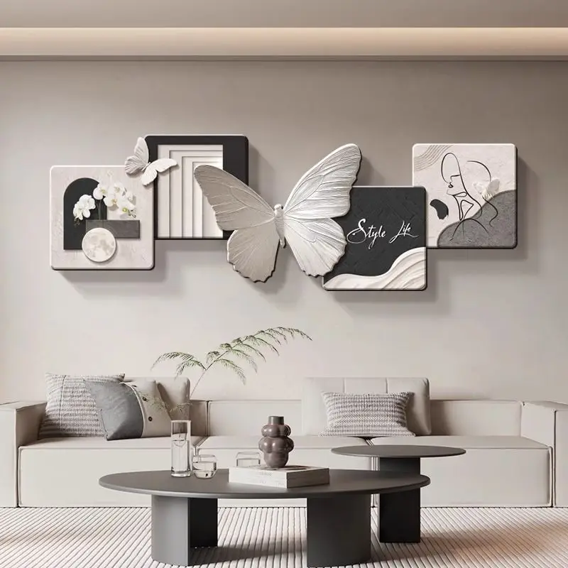 Square light luxury sofa background wall painting with ambience light hanging picture high-grade LED light hanging p