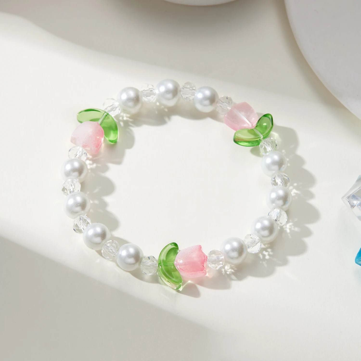 New Fashion Tulip Flower Bracelet for Women Elegant Sweet Candy Color Beads Bracelet Girls Party Jewelry Friendship Gift