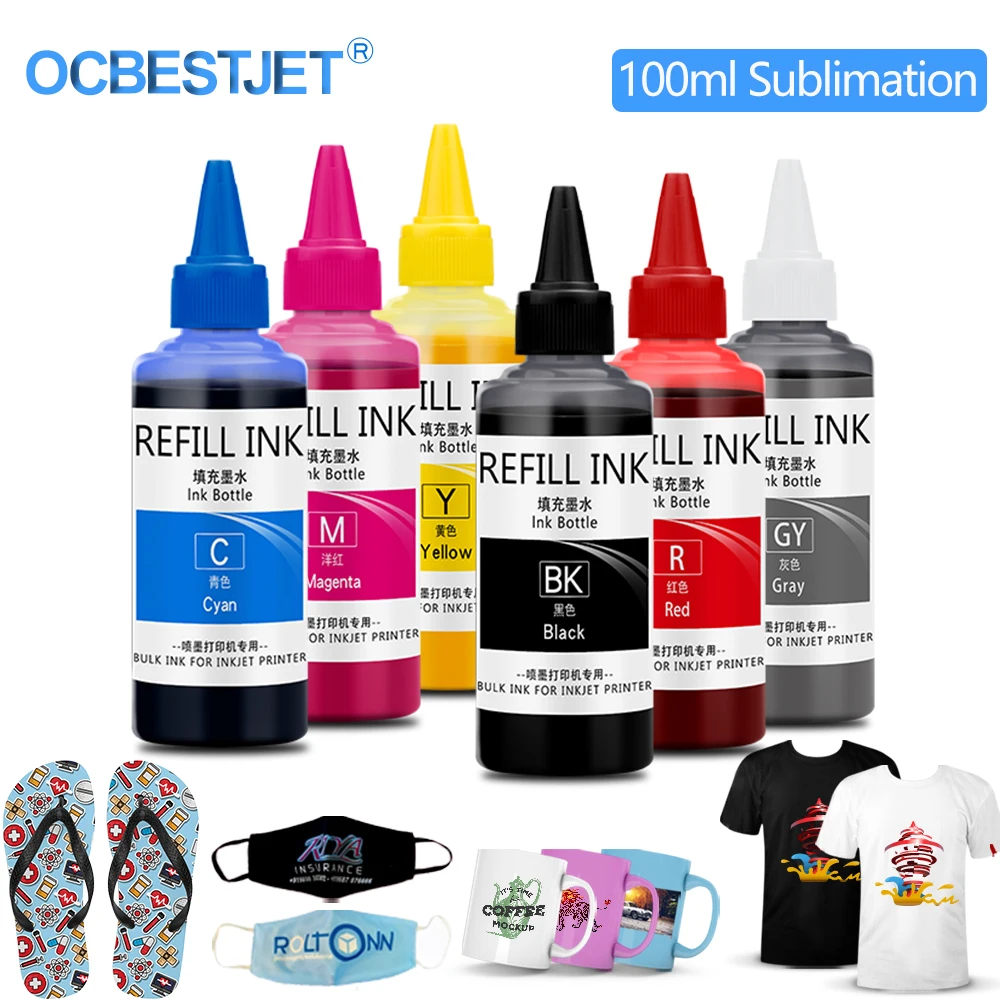 100ML*6 Sublimation Ink For Epson XP-15000 Heat Press Transfer Ink 2022 Best Sublimation Ink For Mug T-shirt Mask Sock