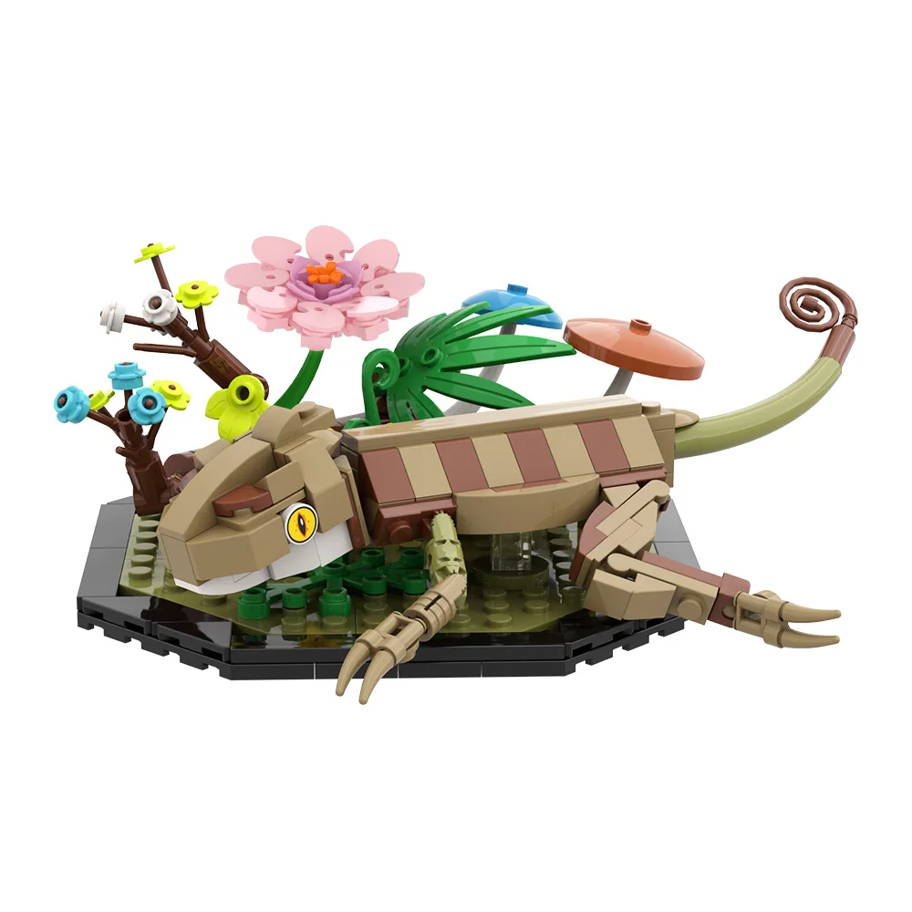 MOC Chameleon Model klocków budowlanych Reptile Leopard Print Gecko Bricks Desert Scorpion DIY Montaż Zabawki edukacyjne Prezenty dla dzieci