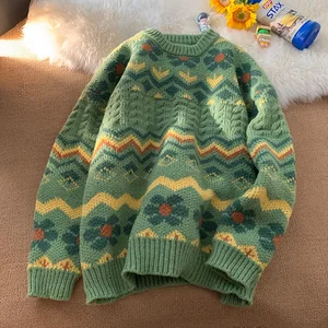 Erkek örme yeşil avokado, japon, üst, vintage sweatshirt, çift için geniş şerit ve periler adası için süveter İlk 10 satış, avokado, kazak-no. 10