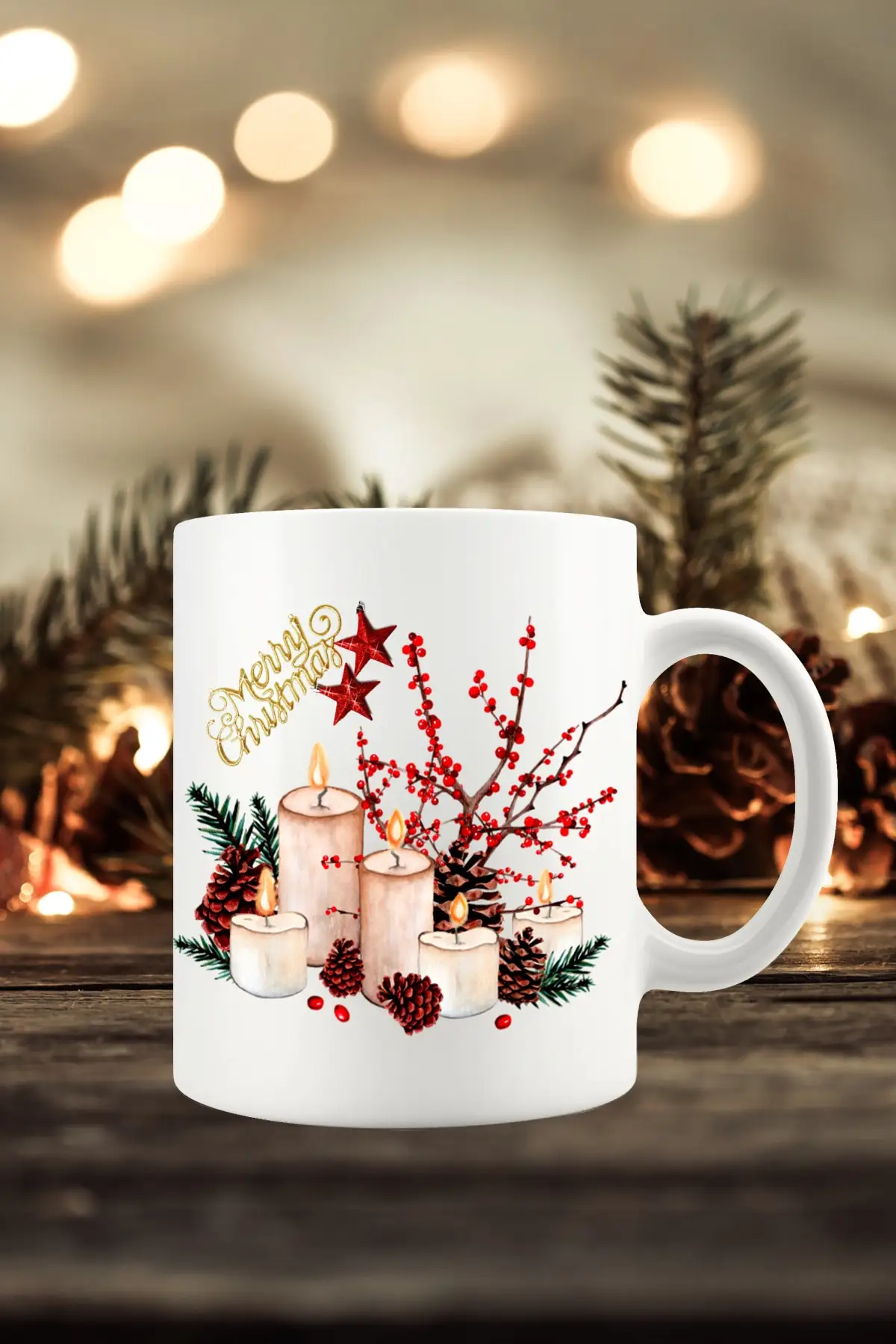 Christmas New Year Konseptli Candle Merry Christmas Mug Cup