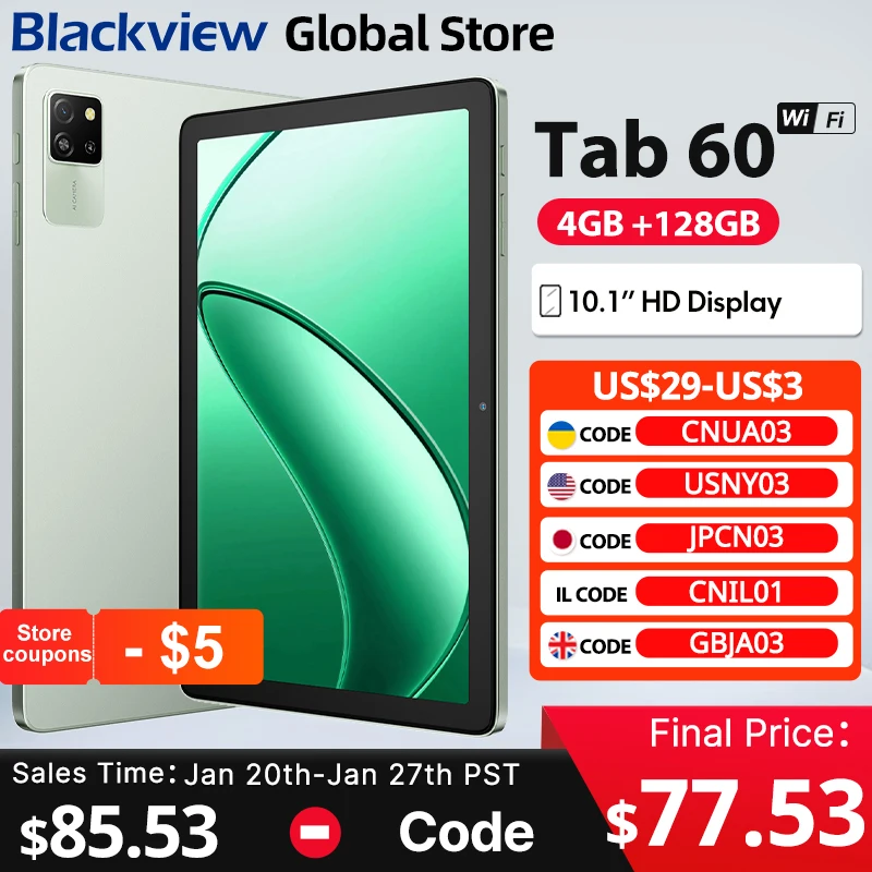 2025 New Blackview Tab 60 WIFI Tablet 10.1Inch IPS Display Widevine L1 Android 14 5100mAh Battery 12GB(4+8Expand) 128GB PC Pad