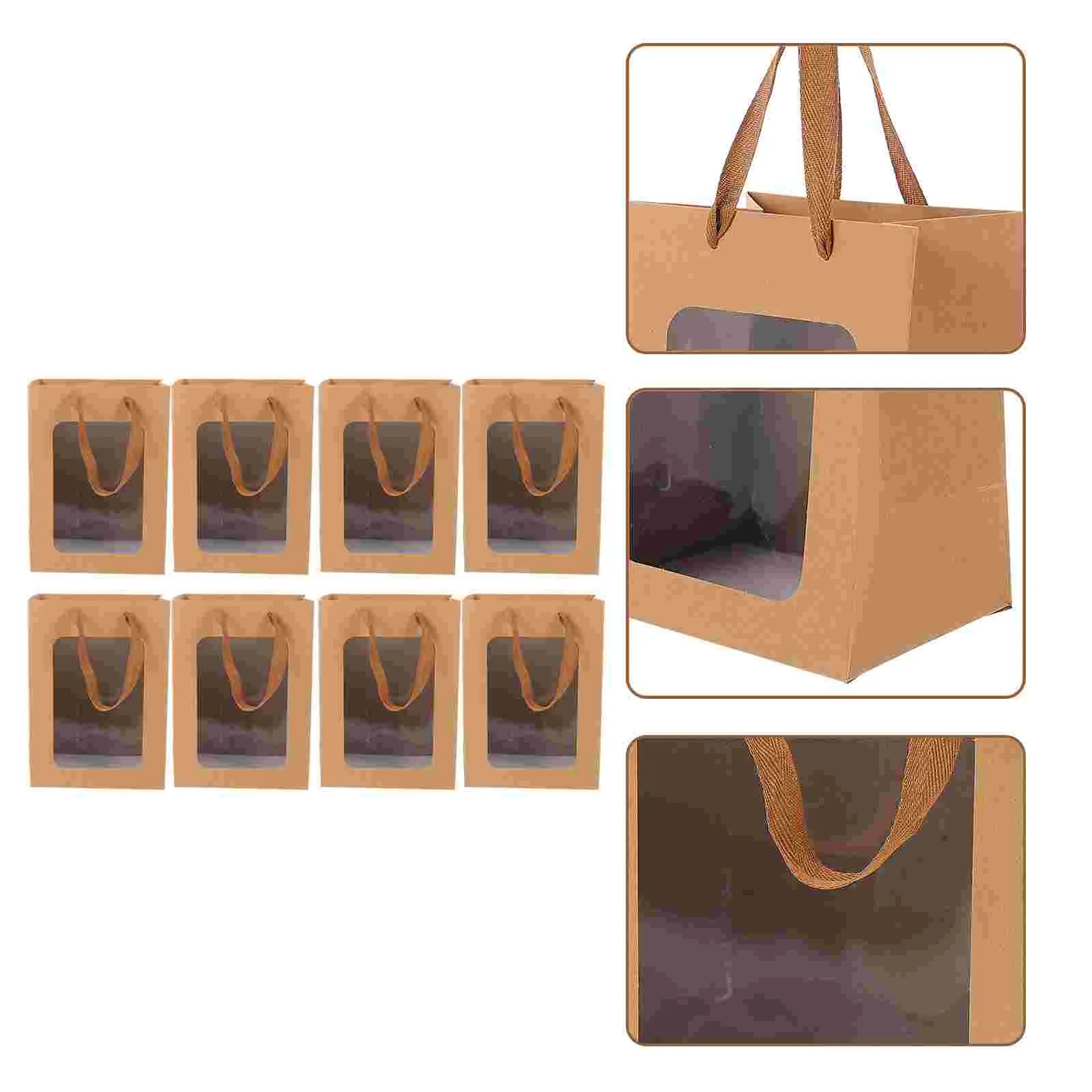 

10 Pcs Window Gift Bag Special Bags Packaging Pouch Present Portable Lightweight Paper Handheld Kraft Packing Simple Versatile