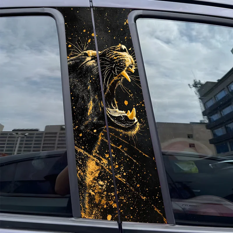 

2pcs Roaring panther, yellow splashes Car Sticker B-Pillar DIY Middle Pillar Vinyl Decorative Car Accessories Sticker