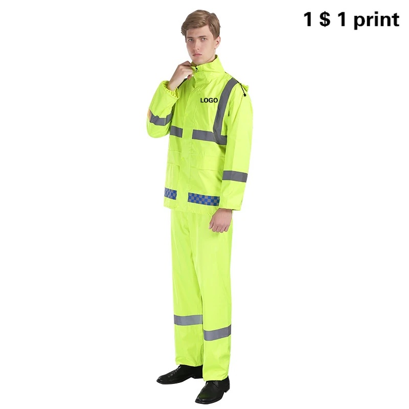 

Reflective Raincoat Rain Pants Suit Traffic Sanitation Patrol Split Safety Bicycle Hiking Waterproof Poncho Gear Customized Logo