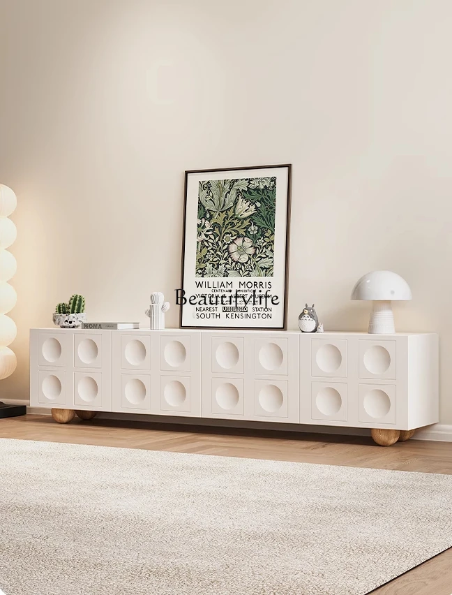 

Solid Wood TV Cabinet Light Luxury High-End Black Modern Simple Tall Cream Retro TV Cabinet