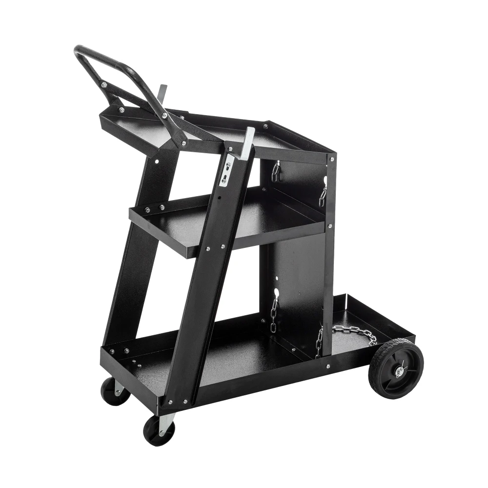 Welding Cart 3-Tier Welder Cart Heavy Duty with 400Lbs Static Weight Capacity 360° Swivel Wheels Storage Safety Chains Rolling