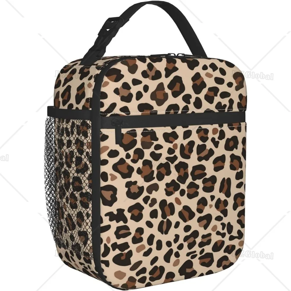 Brown Leopard Insulated Lunch Bags Box Tote Organizer borsa termica riutilizzabile per il pranzo per adolescenti ragazze ragazzi uomini donne