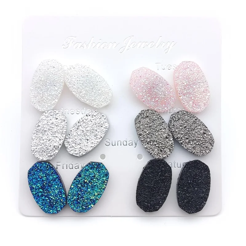 2022 Stainless Steel Stud Mini Resin Druzy Hexagon Oval Style Studs Earrings Fashion Famous Brand Designer Body Dress Jewelry