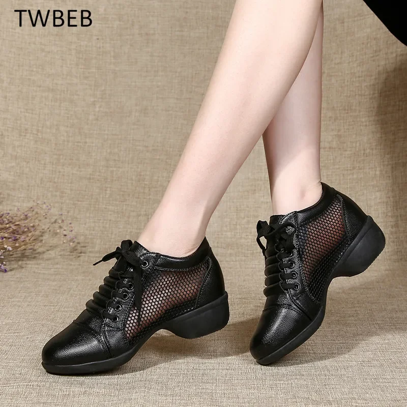 

Mesh Jazz Shoes Woman Ladies Modern Soft Outsole Dance Sneakers Breathable Lightweight Dancing Fitness Shoes White Black Shoes