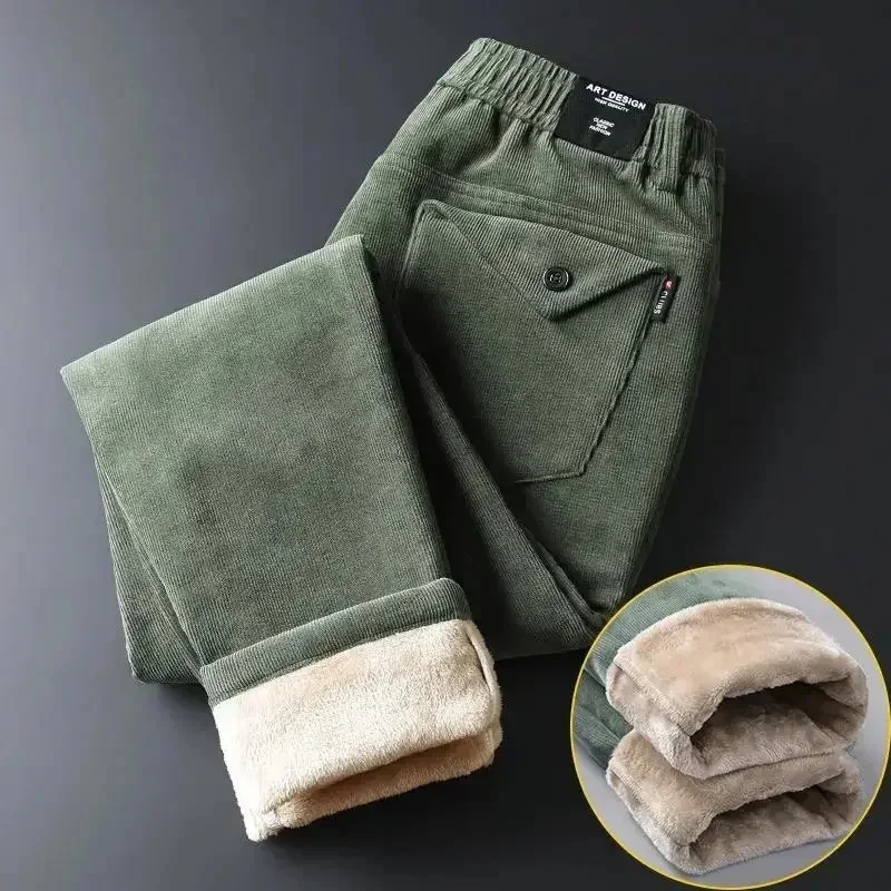 

Spring Winter Corduroy Trousers for Men Korean Straight Loose Elastic Plush Pants Corduroy Velvet Casual Trousers Streetwear