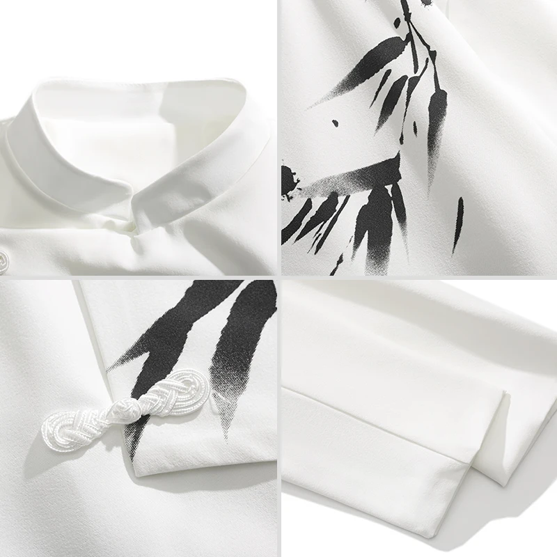 

New Chinese Sle Bamboo Ink Print Men's Jaet Stand Collar Irregular Button Design Casual Western Suit Spring Trend