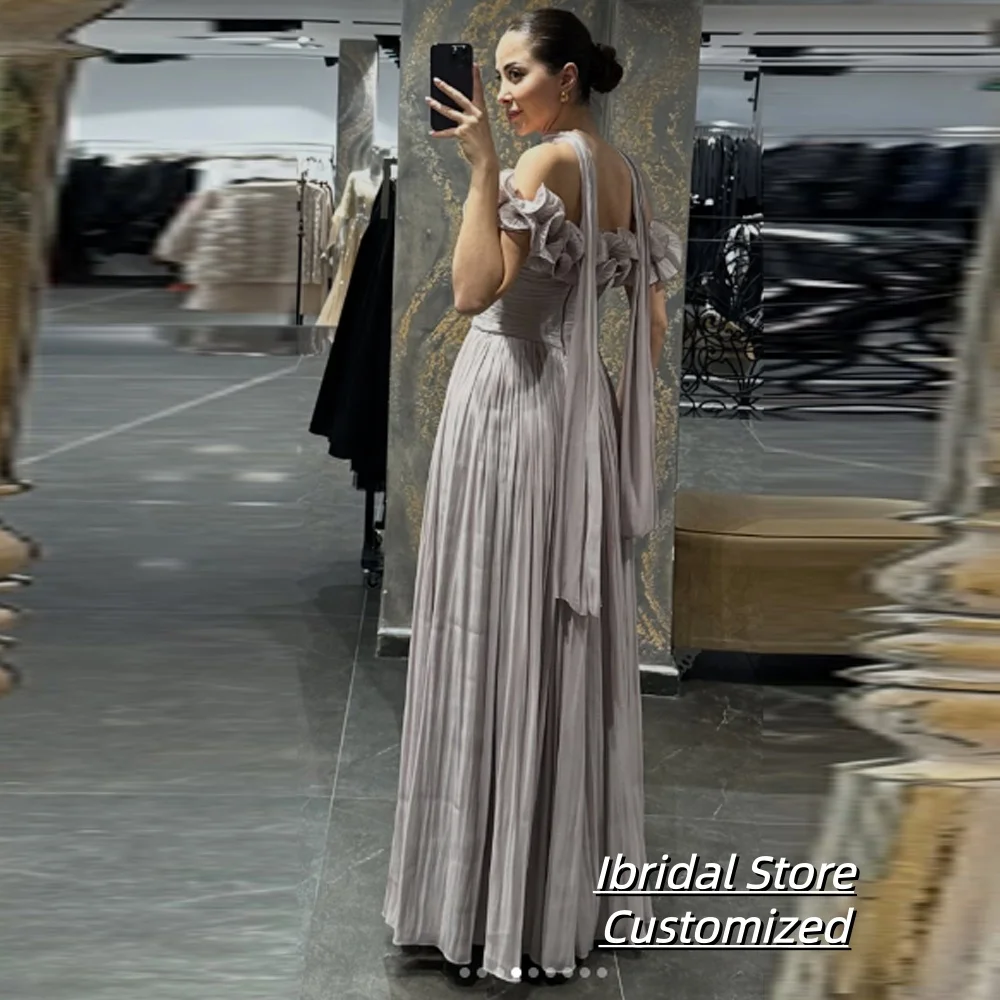 تخصيص ألف خط قبالة الكتف الحفلة الراقصة الطيات حزب ضيف العباءات تكدرت Ruched فستان سهرة رسمي للنساء #2