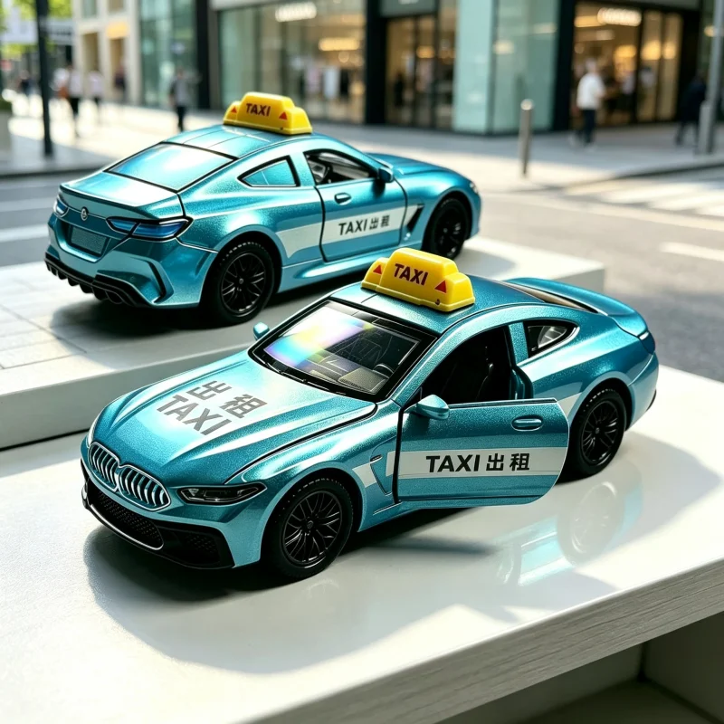 Alloy Taxi Car Model, Pull-Back Die-Casting Double-Door Toy with Taxi Roof Lamp, Can Open the Door of the City Taxi Car, Suitabl