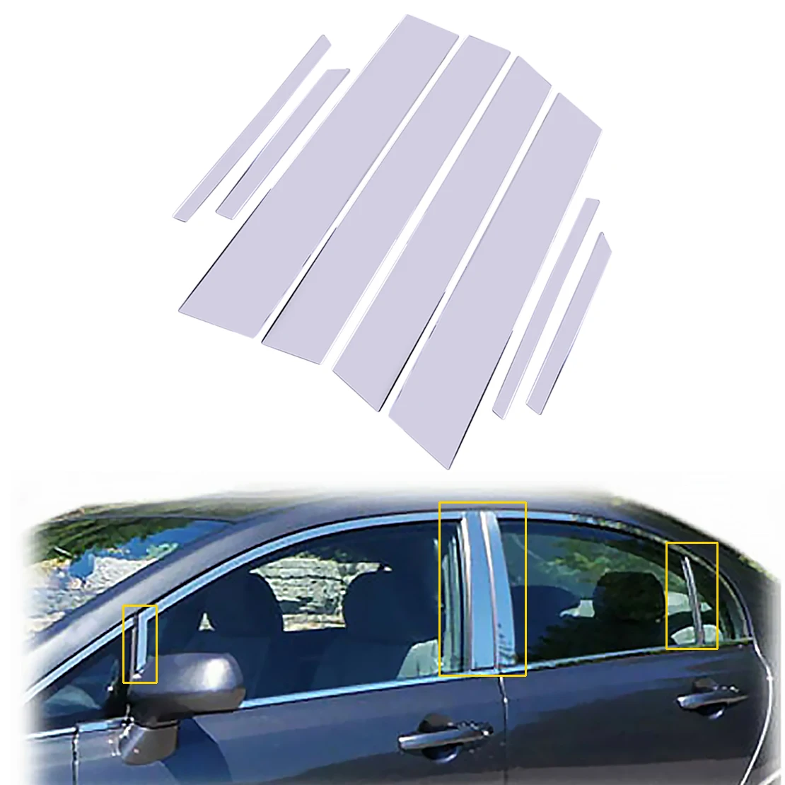 8x Stainless Steel Chrome Window Door Pillar Post Trim Cover Molding Sticker Fit for Honda Civic 8th 2006-2008 2009 20102011