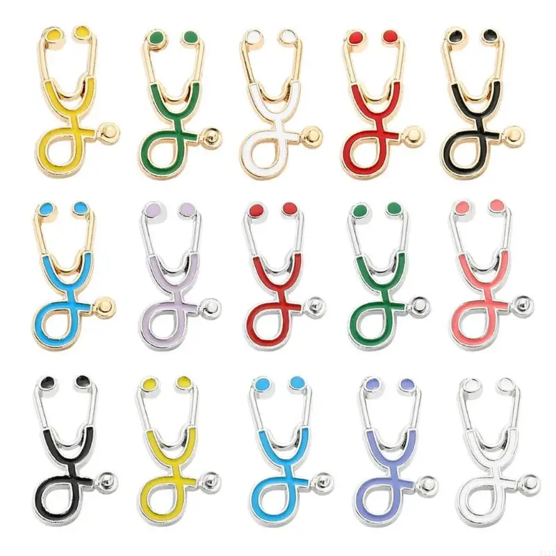 920L 15pcs Mini Stethoscope Brooch Pins Creative Badge Banquet Scarf Pins Clothes Lapel Pin Doctors Nurse Student Graduation